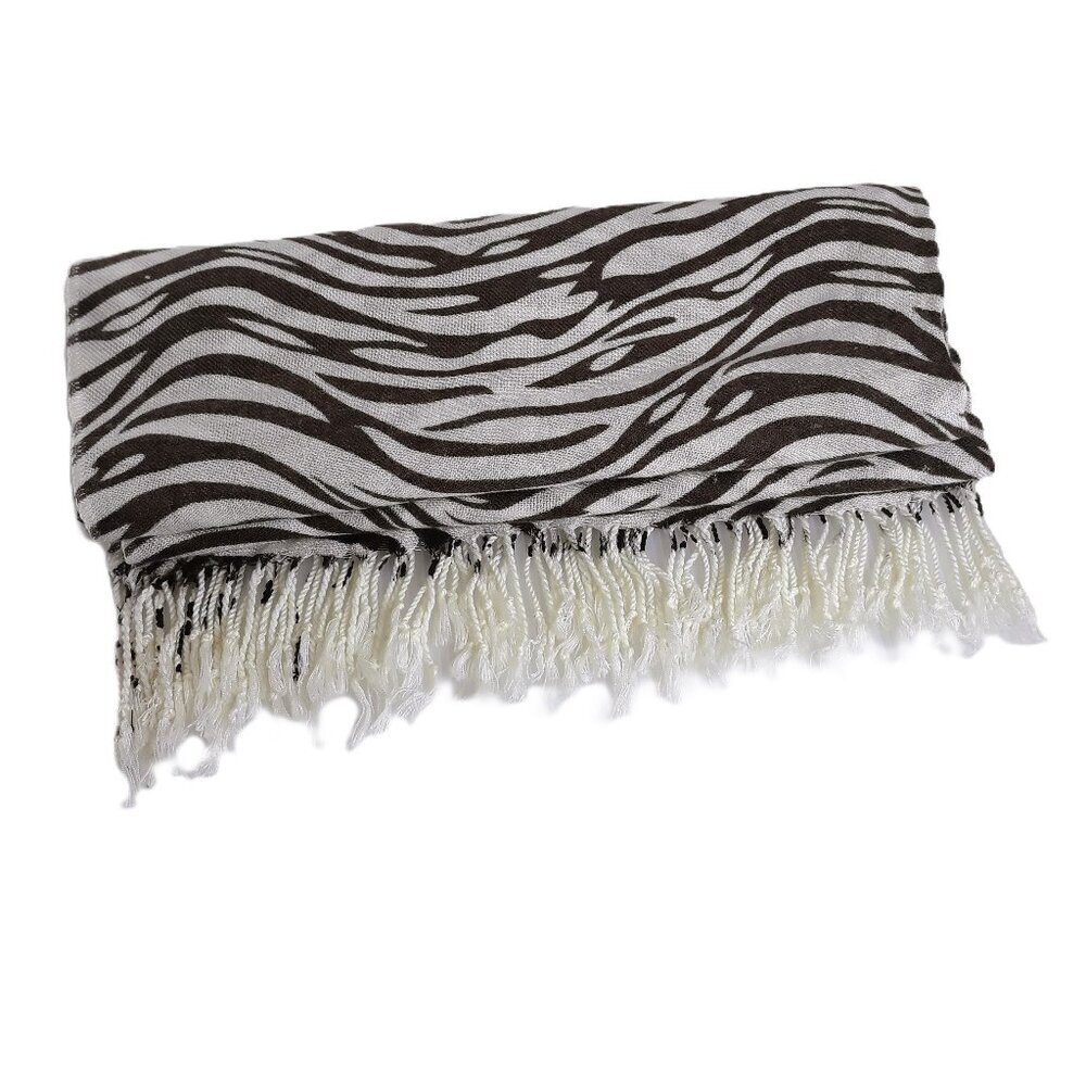 Zebra Print Fringed Pashmina Scarf 27x73